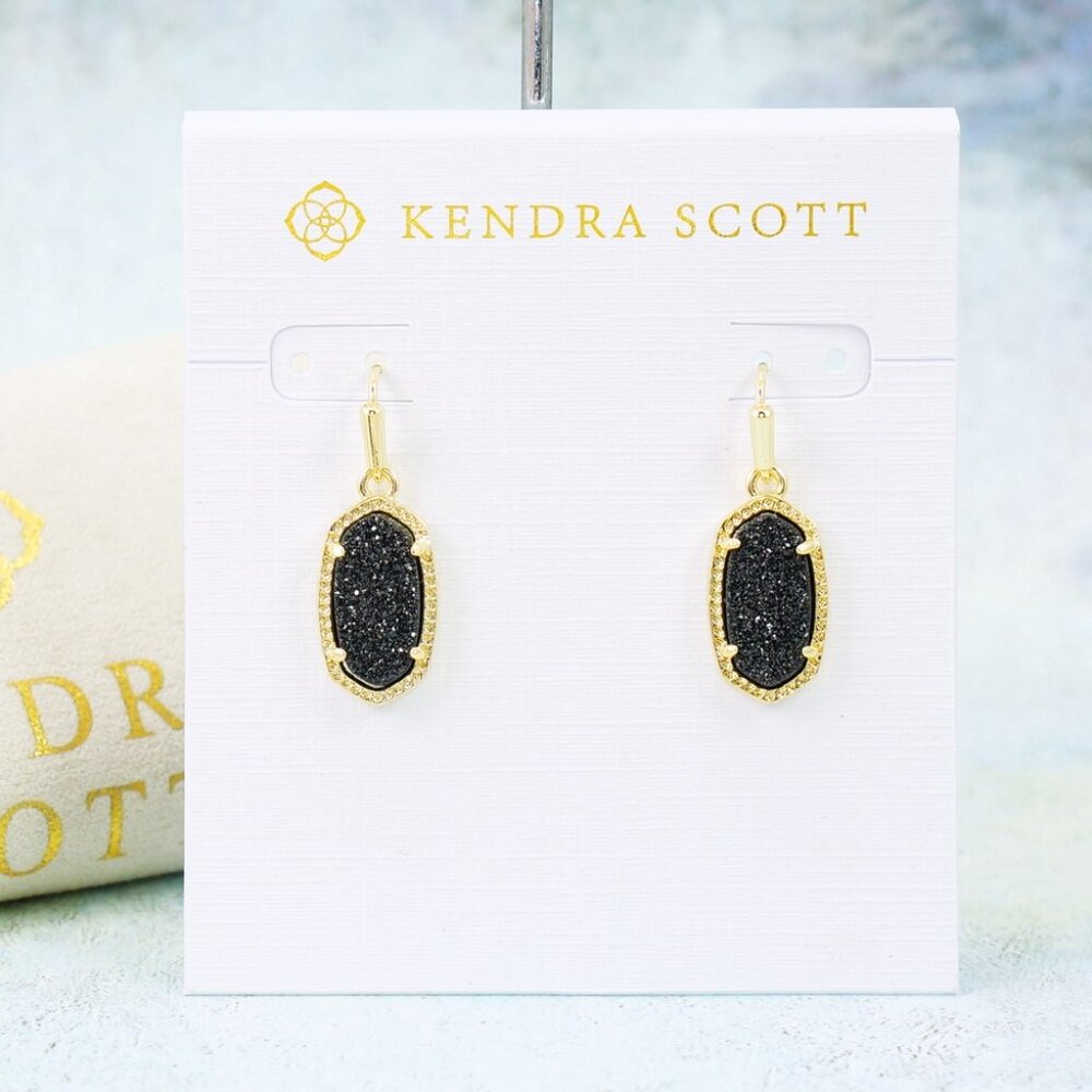Kendra Scott Lee Black Drusy Earrings Gold Plated